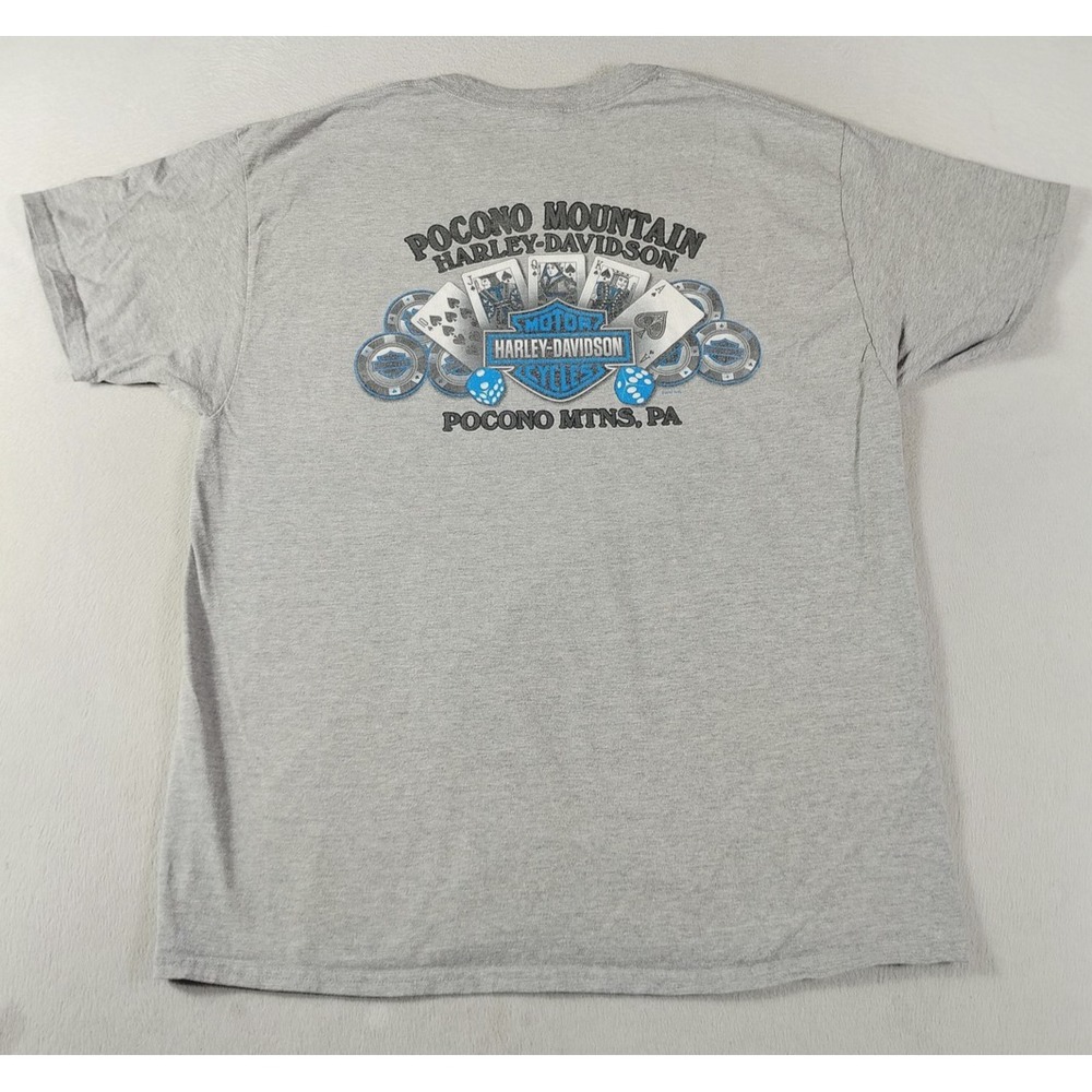 Vintage Harley Davidson Shirt Mens XL Gray Pocono Mtns Motorcycle Poker Casino